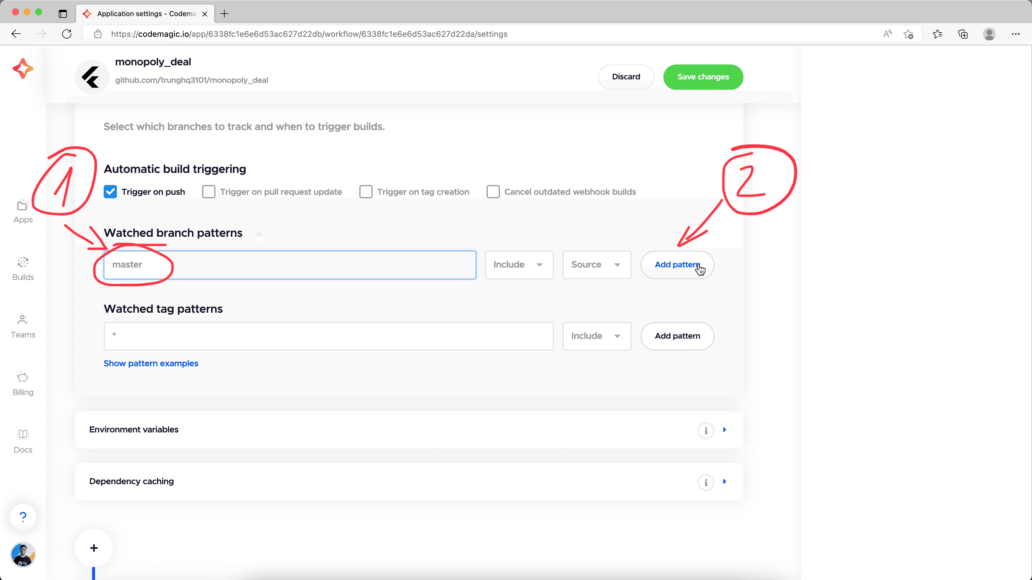create new app in Codemagic