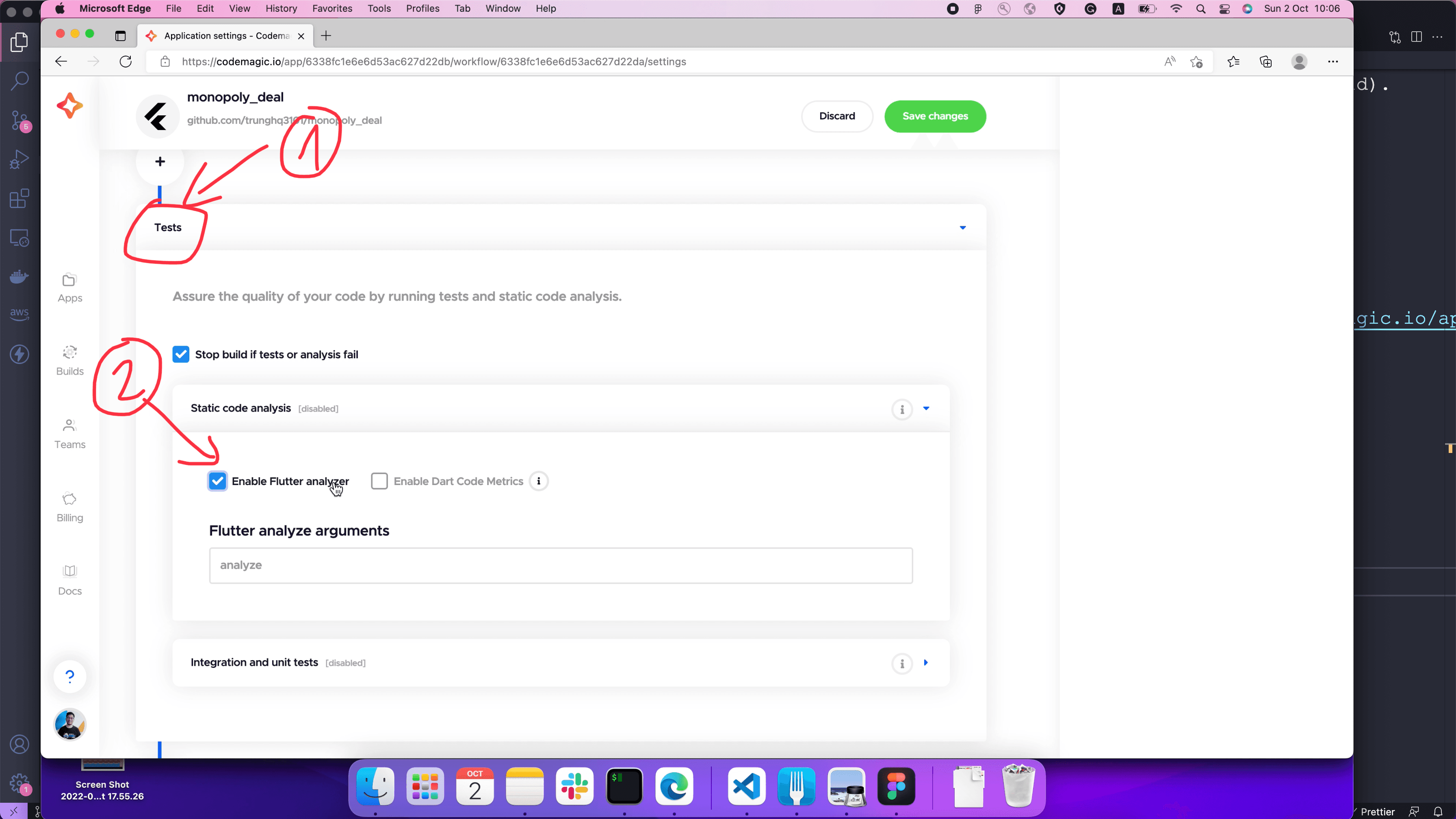 create new app in Codemagic