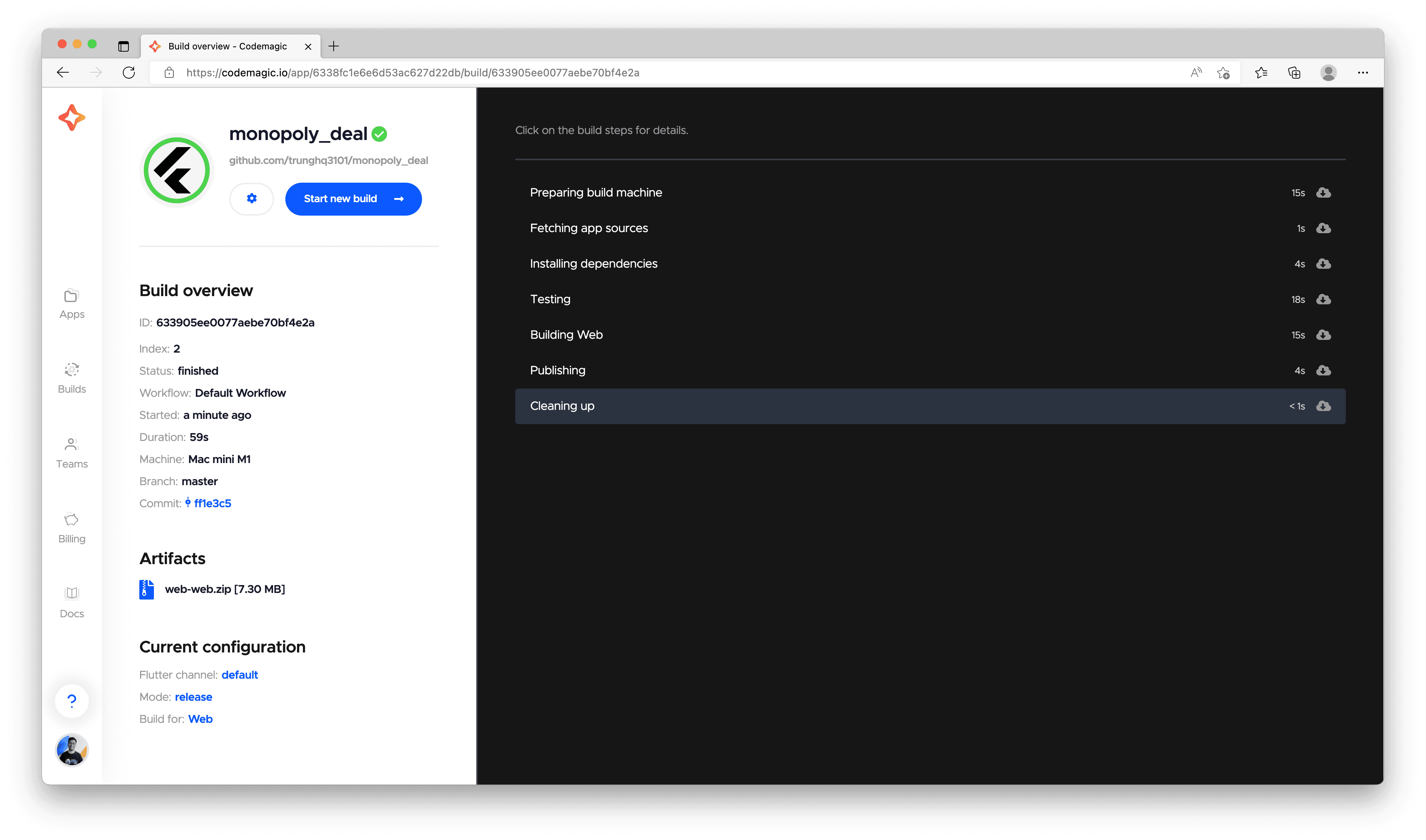 succeeded build in Codemagic